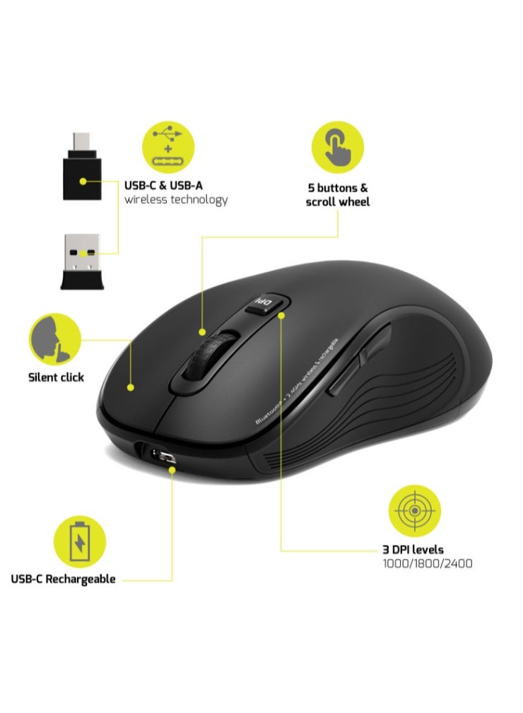 بورت ديزاينز ماوس PORT Designs ESSENTIEL اللاسلكي بتقنية بلوتوث القابل لإعادة الشحن بمنفذ USB-C - Image 2