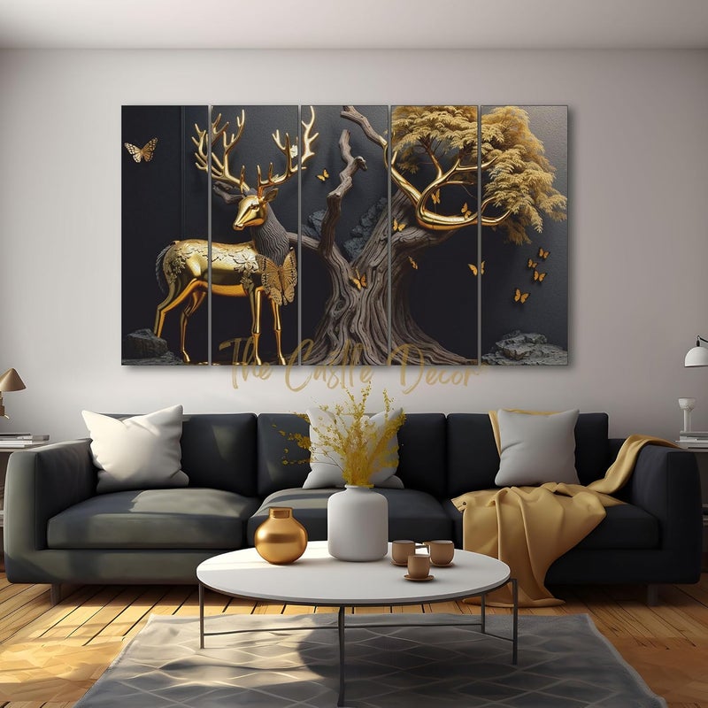 The Castle Decor Golden Deer Wall Art Set - Image 1
