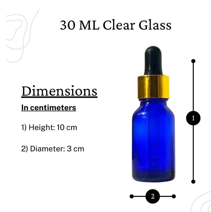 VOW 30 ML Blue Round Empty Glass Bottle Glass Dropper Gold Ring Silicone Black Teat Refillable Reusable Leak Proof for Essential Oils PerfumesPack of 6 - Image 4