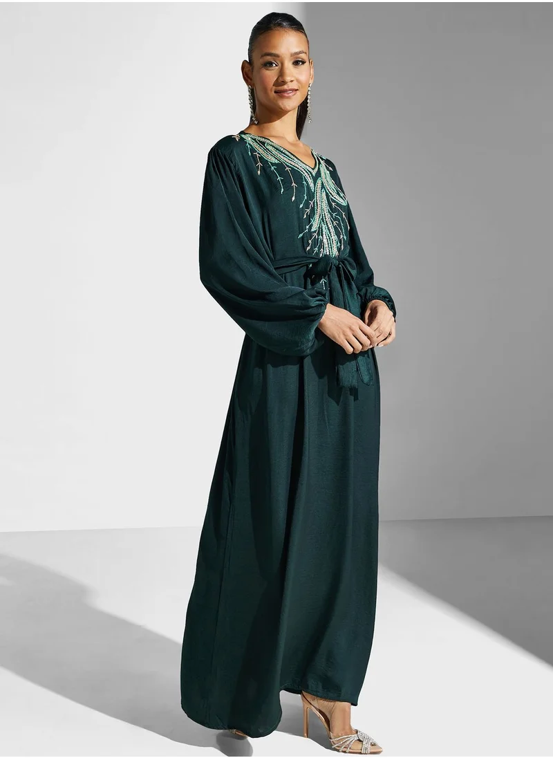 hayas closet Embellished Belted Jalabiya