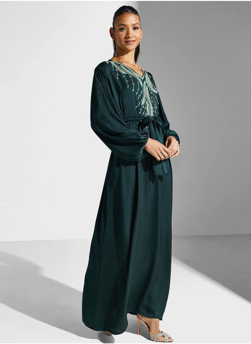 hayas closet - Embellished Belted Jalabiya - Image 1