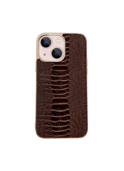 Case Cover For iPhone 14 Plus Genuine Leather Pinshang Series Nano Electroplating Phone Case Coffee