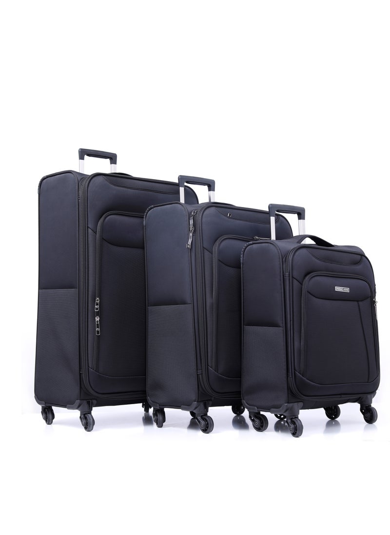 PARAJOHN Polyester Soft Trolley Luggage 3 Pcs Set- Black  - Image 1