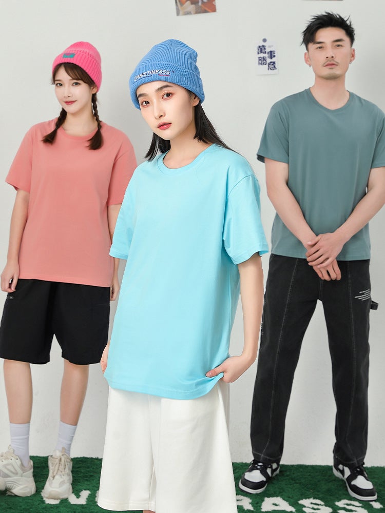 260G Heavyweight Pure Cotton T-Shirt Workwear Custom Printed Logo Short-Sleeved Drop Shoulder Group Cultural Shirt Class Uniform - Image 4