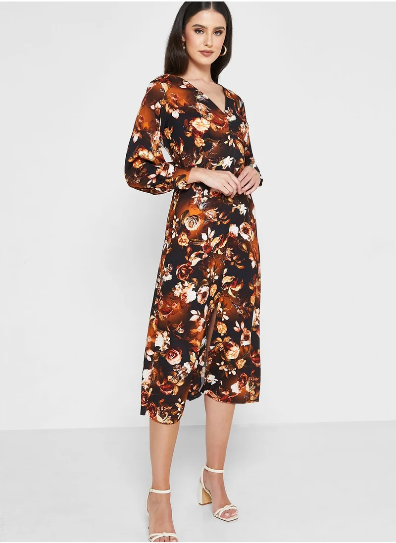 Closet London Balloon Sleeve Floral Print Dress