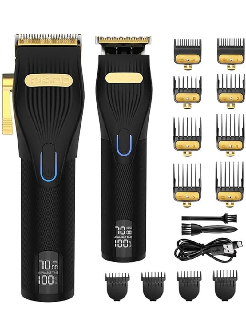 SOLARAE مقصات شعر للرجال، مجموعة ماكينة حلاقة بشفرة T، ماكينة حلاقة قابلة للشحن مع شاشة LCD و مشط توجيهي لقص الشعر، ماكينة حلاقة لاسلكية، مجموعة مقصات احترافية للاستخدام المنزلي - Image 1