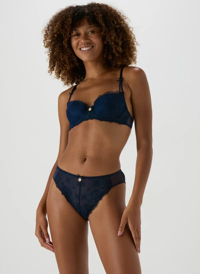 Matalan Navy Embroidered High Leg Knickers