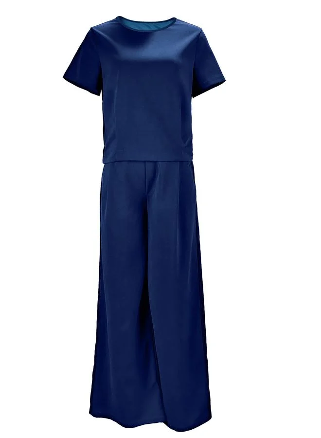 Take Two Take Two Solid Short Sleeve Top and Wide Leg Pants Co-Ords