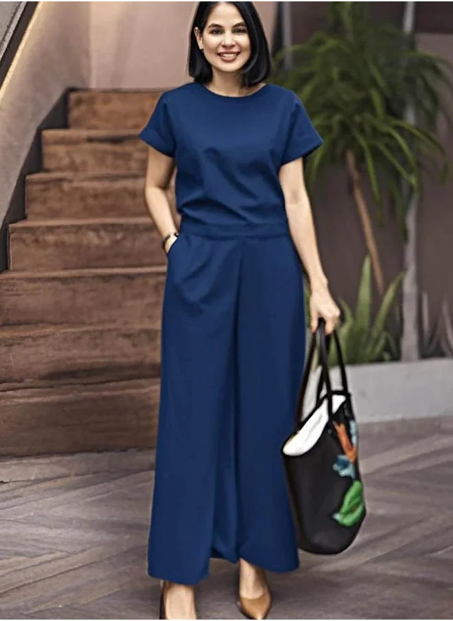 Take Two Take Two Solid Short Sleeve Top and Wide Leg Pants Co-Ords