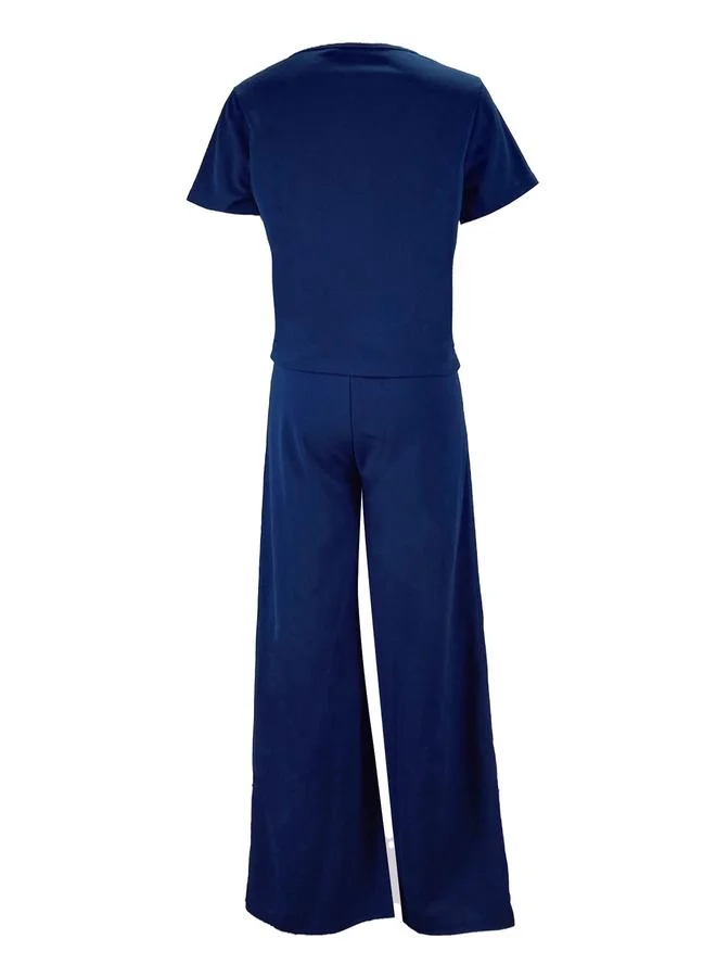 Take Two Take Two Solid Short Sleeve Top and Wide Leg Pants Co-Ords