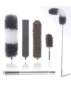 Microfiber Duster Kit for High Ceiling, 5 Pcs Extendable Dusters for Cleaning with 100" Extension Pole, Long Microfiber Feather Duster for Ceiling Fan/Car, House Cleaning Tool Kit