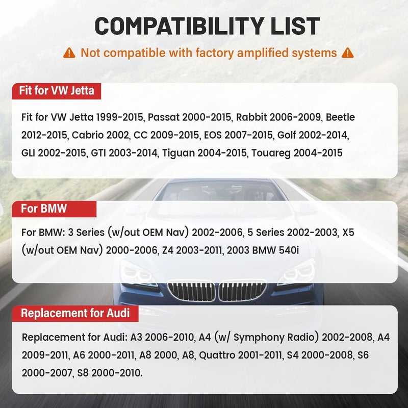 RED WOLF سلك توصيل ستيريو مع محول هوائي فاكرا لسيارات بي إم دبليو 3/5، فولكس فاجن 2004-2015، أودي 2002-2010، مرسيدس بنز 2007-2015 تركيب على راديو CD بعد السوق مجموعة كابل سلكية - Image 4