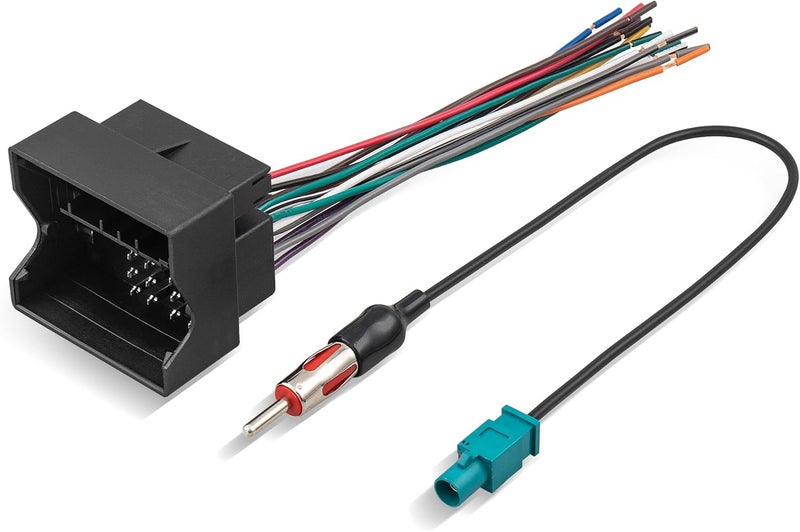 RED WOLF سلك توصيل ستيريو مع محول هوائي فاكرا لسيارات بي إم دبليو 3/5، فولكس فاجن 2004-2015، أودي 2002-2010، مرسيدس بنز 2007-2015 تركيب على راديو CD بعد السوق مجموعة كابل سلكية - Image 1