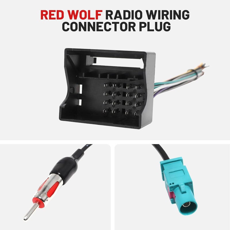 RED WOLF سلك توصيل ستيريو مع محول هوائي فاكرا لسيارات بي إم دبليو 3/5، فولكس فاجن 2004-2015، أودي 2002-2010، مرسيدس بنز 2007-2015 تركيب على راديو CD بعد السوق مجموعة كابل سلكية - Image 3