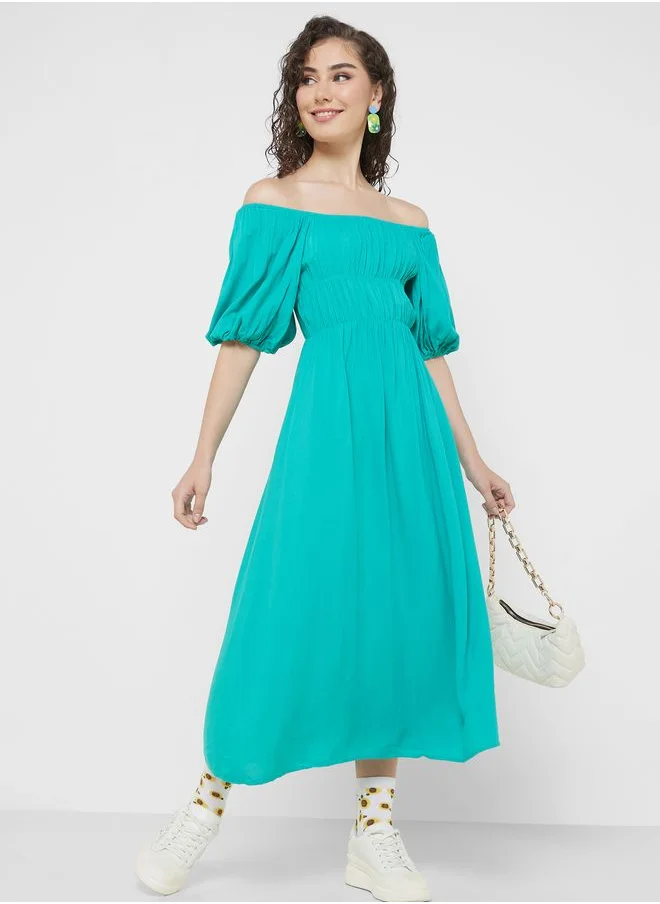 Ginger Cold Shoulder Pleat Detail Dress