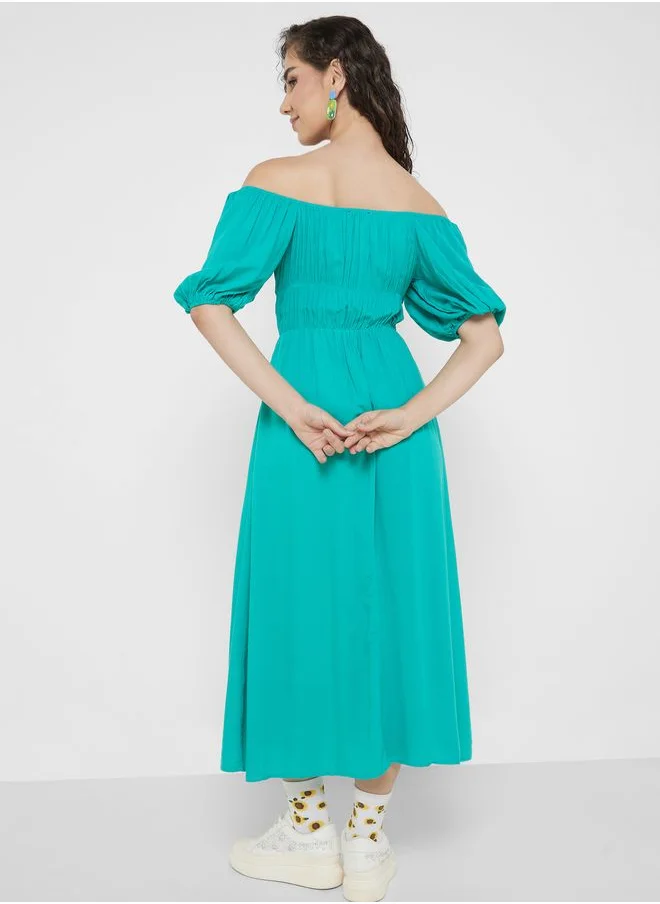 Ginger Cold Shoulder Pleat Detail Dress