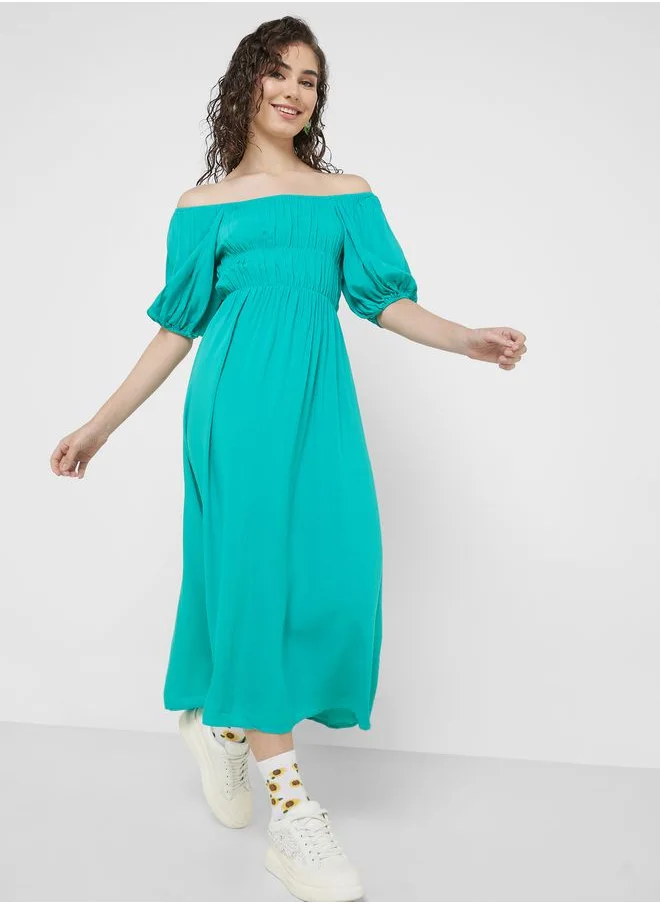 Ginger Cold Shoulder Pleat Detail Dress