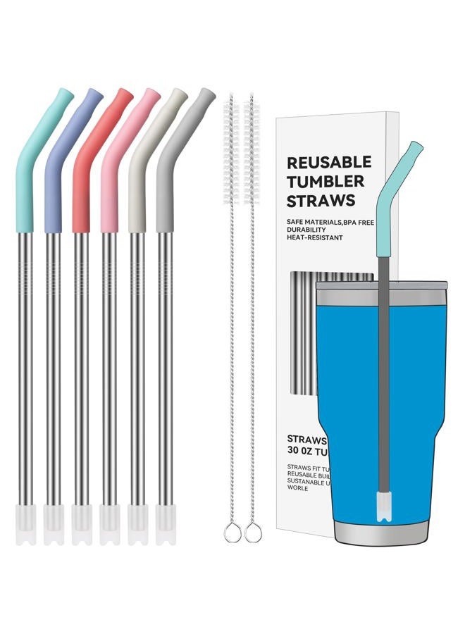 Soledea Reusable Metal Straws for 30oz Tumbler,6Pcs with Colourful Silicone Tips,Straw for Glass Cups，BPA FREE (Color 3) - Image 1