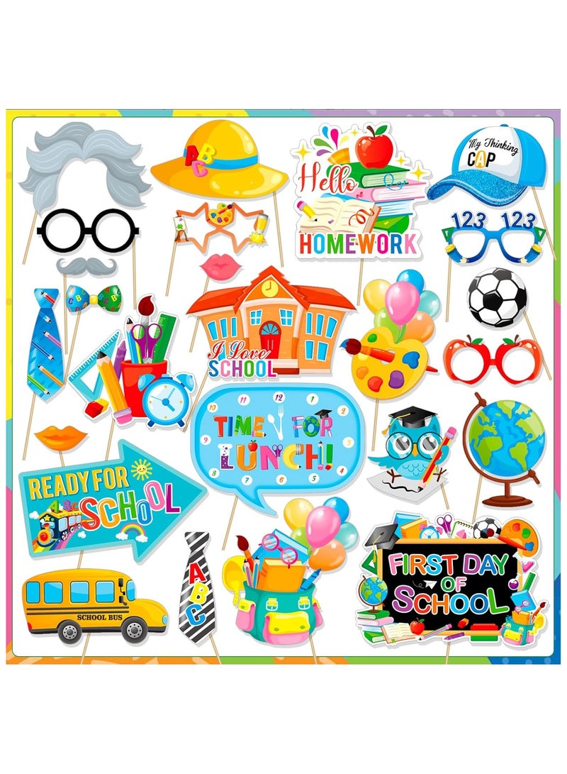 Back to School Photo Booth Props Kit, 1 Welcome Back School Photo Booth Frame 25pcs First Day of School Selfie Props Kit, Ready to Learn Themed Party Decorations Photo Props for Teacher Students - Image 2