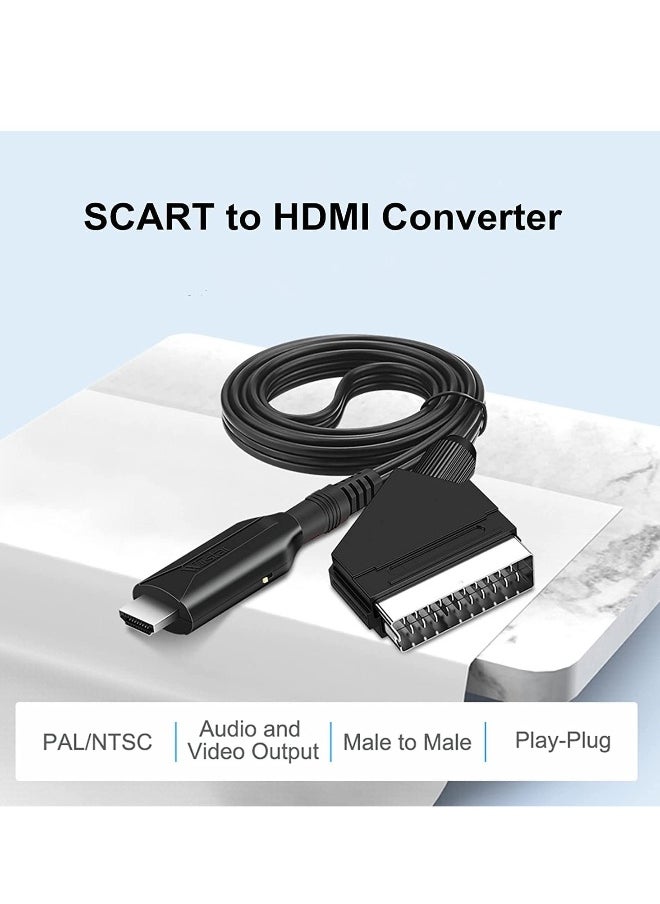 ماركة غير محددة محوّل SCART إلى HDMI محوّل فيديو وصوت عالي الدقة SCART إلى كابل محول HDMI مع كابل USB لشاشة الكمبيوتر، جهاز العرض، الكمبيوتر الشخصي، التلفاز  - Image 4