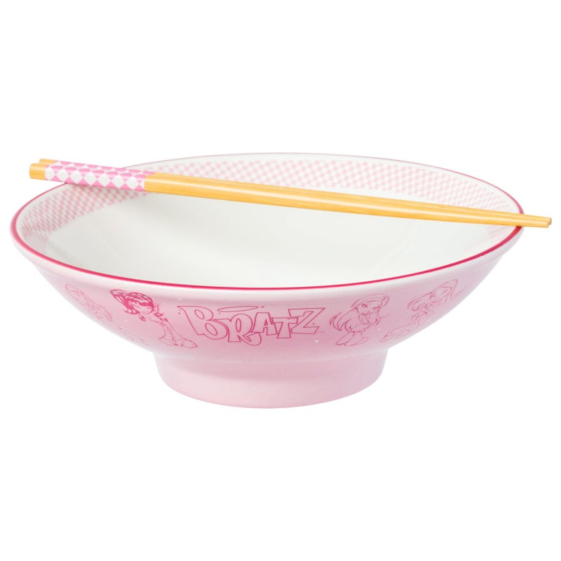 Silver Buffalo Bratz Featuring Cloe Yasmin Jade and Sasha Ceramic Ramen Noodle Rice Bowl with Chopsticks Microwave Safe 30 Ounces