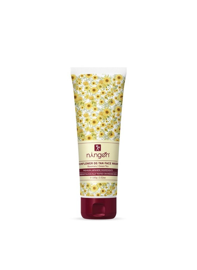 ningen - Sunflower De-Tan Face Wash I Rosemary And Green Tea Extract I Dermatologically Tested I For Removes Tan, Dirt, Revealing Smooth, Supple, And Glowing Skin | All Skin Type | Women & Men 100G - Image 1