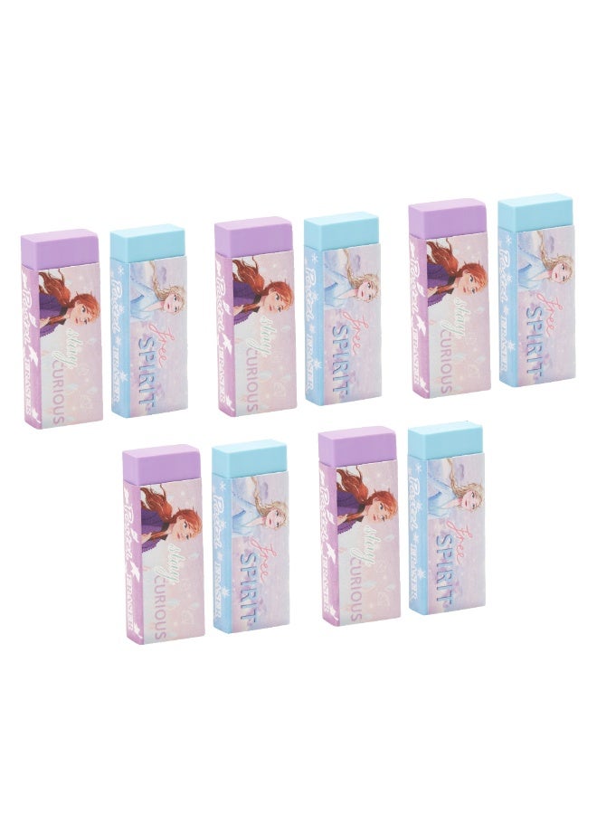 ديزني فروزن مجموعة ممحاة Frozen 2 بألوان الباستيل متعددة - خالية من مادة PVC، خالية من الغبار، فائقة النظافة، ممحاة ناعمة باللون الوردي الباستيل والأرجواني - غير سامة، بتصميم إلسا وآنا - مجموعة من 5 عبوات (10 ممحاة إجمالاً) - Image 2