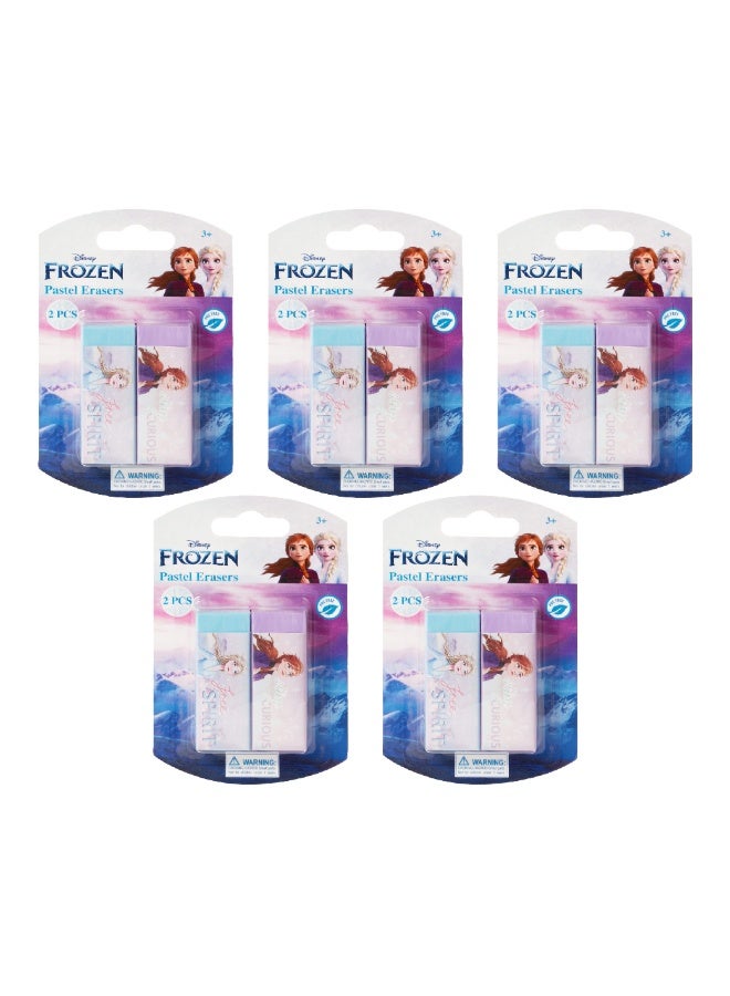 ديزني فروزن مجموعة ممحاة Frozen 2 بألوان الباستيل متعددة - خالية من مادة PVC، خالية من الغبار، فائقة النظافة، ممحاة ناعمة باللون الوردي الباستيل والأرجواني - غير سامة، بتصميم إلسا وآنا - مجموعة من 5 عبوات (10 ممحاة إجمالاً) - Image 1