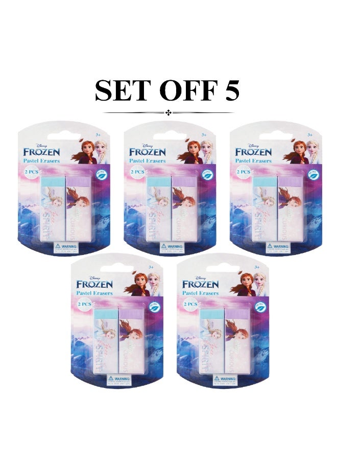 ديزني فروزن مجموعة ممحاة Frozen 2 بألوان الباستيل متعددة - خالية من مادة PVC، خالية من الغبار، فائقة النظافة، ممحاة ناعمة باللون الوردي الباستيل والأرجواني - غير سامة، بتصميم إلسا وآنا - مجموعة من 5 عبوات (10 ممحاة إجمالاً) - Image 4