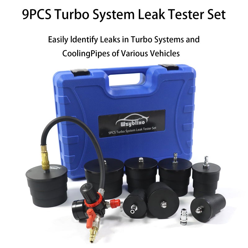 Wzyblixo Turbo System Leakage Tester Kit, Turbo Pressure Leakage Tester for Cooling Emissions Exhaust Pipes, 9-Piece Turbo Boost Leak Tester Set with Stepped Adapters 1-3/8" to 3-1/2" - Image 2