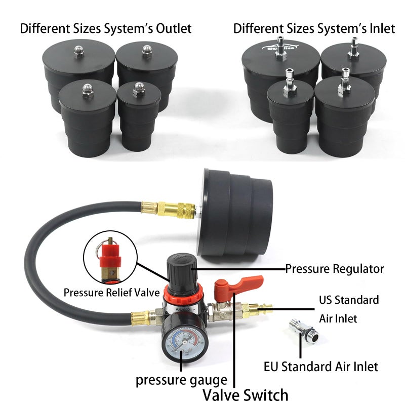 Wzyblixo Turbo System Leakage Tester Kit, Turbo Pressure Leakage Tester for Cooling Emissions Exhaust Pipes, 9-Piece Turbo Boost Leak Tester Set with Stepped Adapters 1-3/8" to 3-1/2" - Image 3