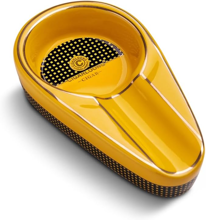 منفضة سجائر سيراميك صفراء - فتحة واحدة محمولة للاستخدام الداخلي والخارجي - Image 1