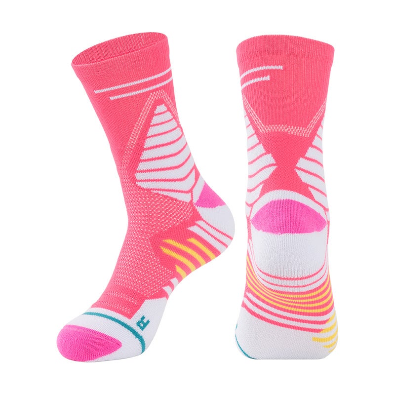 Generic Amazon Basketball Socks Thickened Towel Bottom Sports Socks High-top Players Edition Mid-length Socks Mens Elite Running Socks for Children Pink White