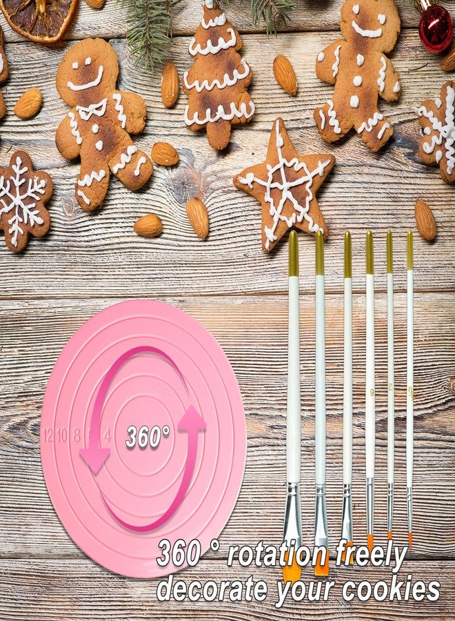 PKEAFC 16 Pcs Cookie Decorating Kit Cookie Turntable Decorating Supplies with 2 Acrylic Turntable 6 Scribe Needle and 2 Silicone Mesh Mats 6 Decoration Brushes - Image 5
