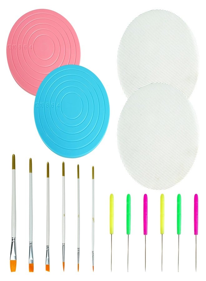 PKEAFC 16 Pcs Cookie Decorating Kit Cookie Turntable Decorating Supplies with 2 Acrylic Turntable 6 Scribe Needle and 2 Silicone Mesh Mats 6 Decoration Brushes - Image 1