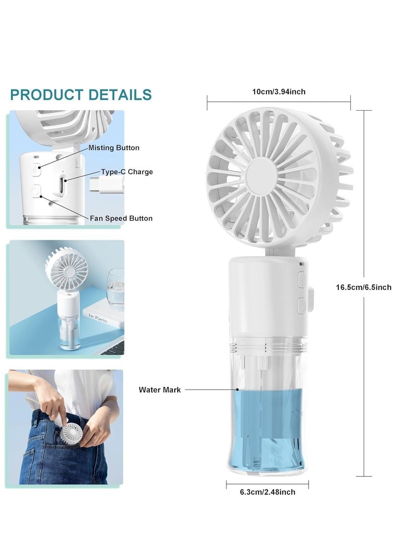 Handheld Fan, Rechargeable Misting Hand Fan, Multi-purpose for Portable Mini Mister Fan, 4 Speeds  20ml Spray  90° Foldable USB Personal Water Fan for Travel Office Outdoor (White) - Image 3