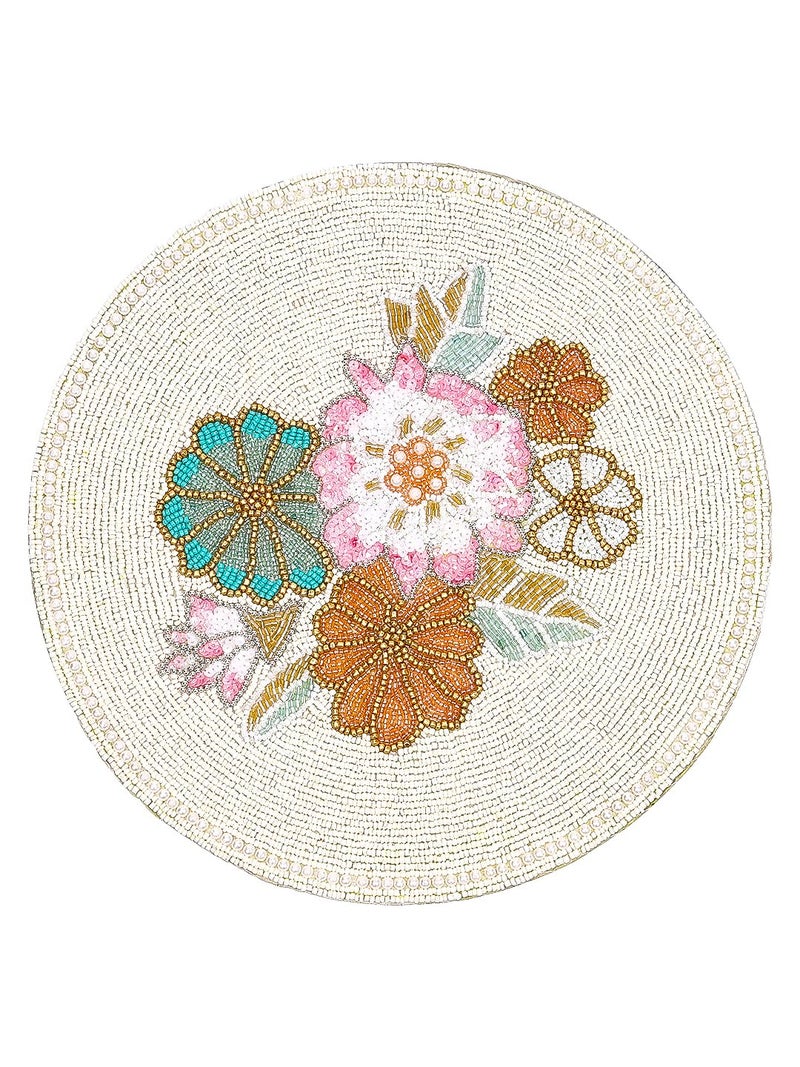 AIVIK Poleyster placemats Beaded Design14 INCH White Base Floral Pattern Best for BedSide TableCenter Table Dining TableShelves - Image 4