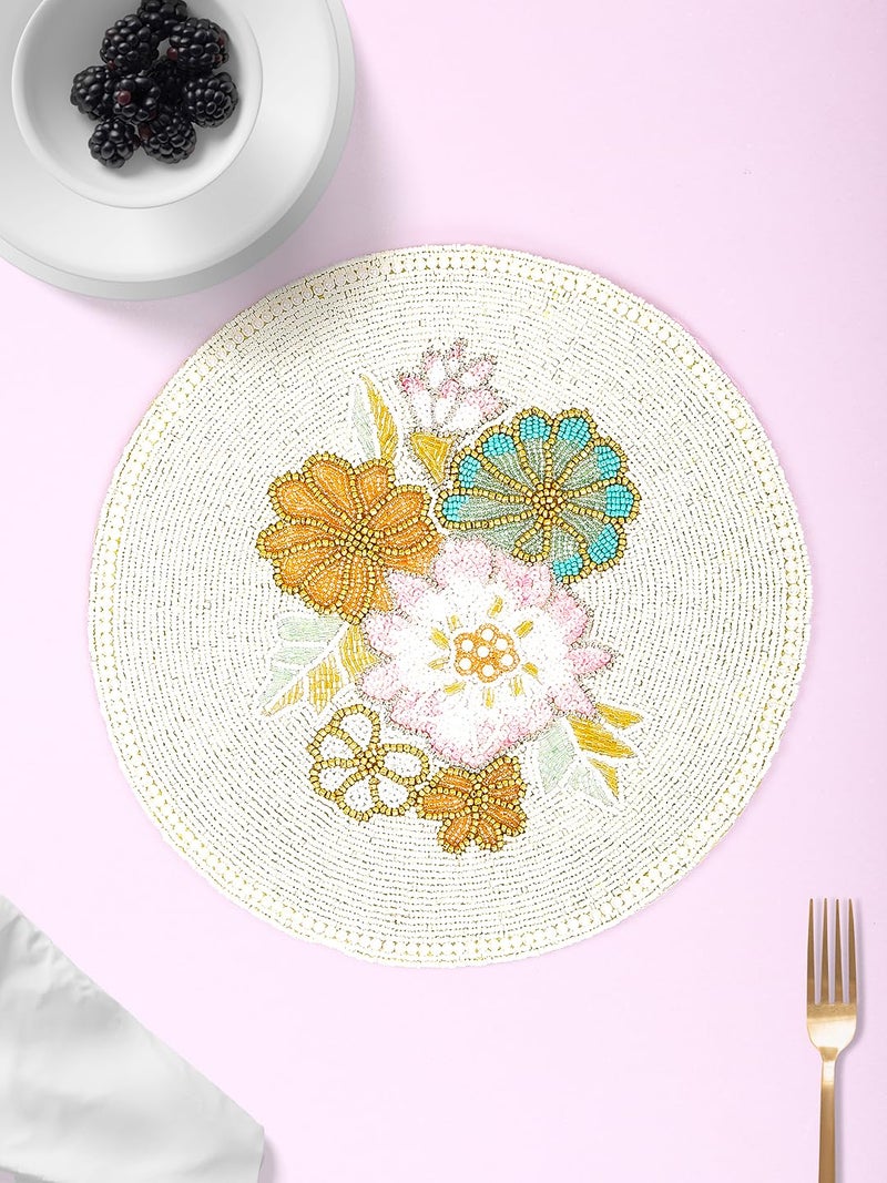 AIVIK Poleyster placemats Beaded Design14 INCH White Base Floral Pattern Best for BedSide TableCenter Table Dining TableShelves - Image 1