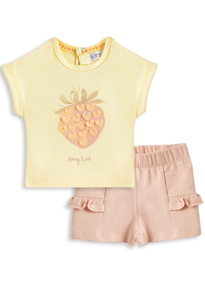 Dirkje Dirkje girls Embellished Top and Ruffle Pocket Shorts Set