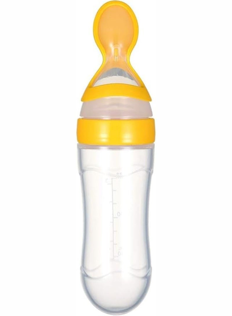 بلومنغ تايم زجاجة رضاعة وملعقة من السيليكون مانعة للتسرب لتوزيع الطعام للأطفال - أصفر/شفاف - Image 1
