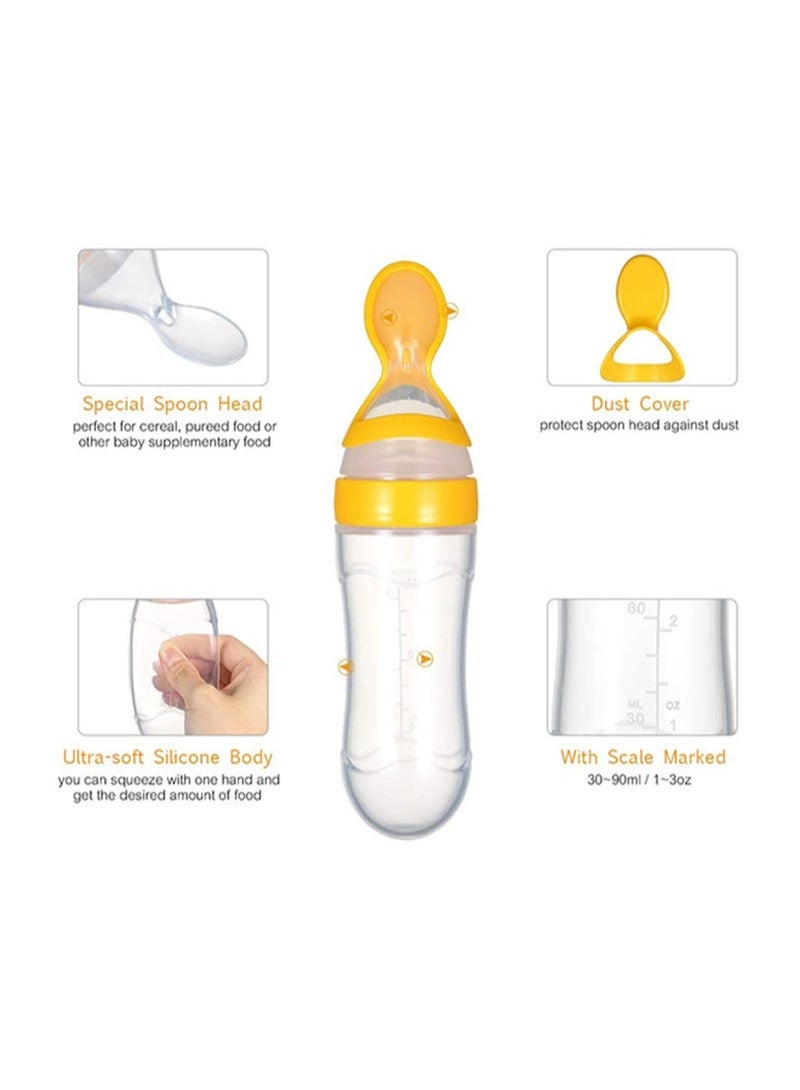 بلومنغ تايم زجاجة رضاعة وملعقة من السيليكون مانعة للتسرب لتوزيع الطعام للأطفال - أصفر/شفاف - Image 2