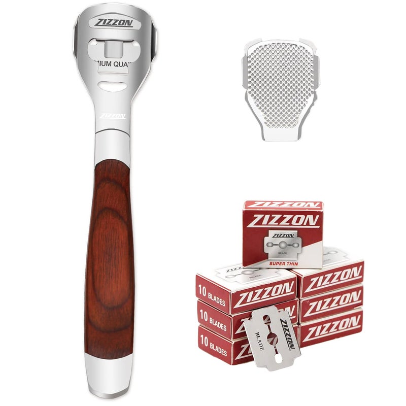 ZIZZON Foot Care Pedicure Callus Shaver Hard Skin Remover Wood Handle 70 Blades - Image 1
