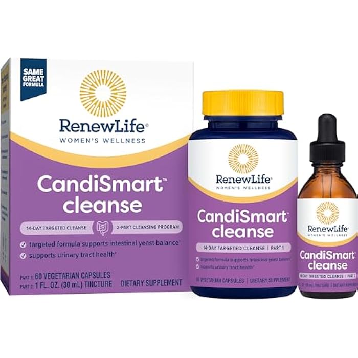 Renew Life Adult Cleanse - CandiSmart - 15-Day Yeast Cleansing Program - 2-Part Kit - Gluten & Dairy Free - 60 Vegetarian Capsules + 1 Fl. Oz. Tincture - Image 1