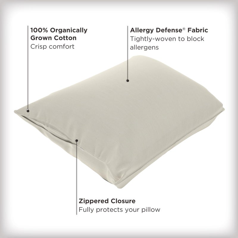 Aller-Ease AllerEase Organically Grown Soft Cotton Allergy Defense Zippered Pillow Protector- Standard/Queen- 2 Pack - Image 2