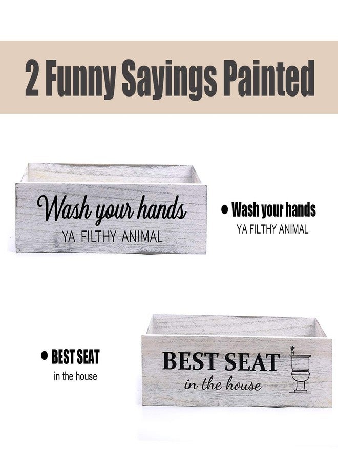 CuffUp Bathroom Decor Box, Toilet Paper Basket With 2 Sides Signs, Farmhouse Tank Topper, Rustic Home Decor for Livingroom Kitchen (One Whitewashed Box) - Image 2