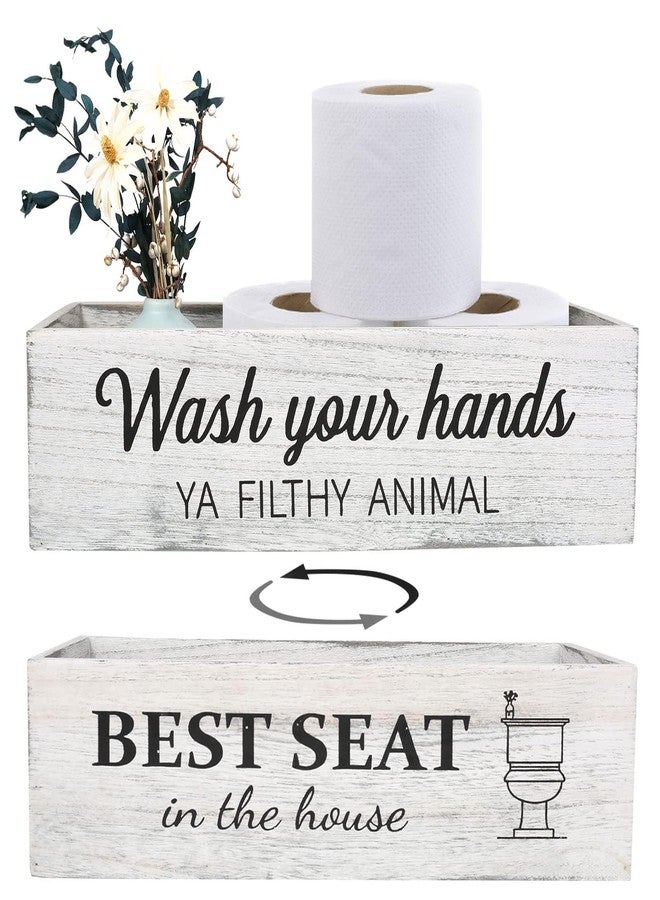 CuffUp Bathroom Decor Box, Toilet Paper Basket With 2 Sides Signs, Farmhouse Tank Topper, Rustic Home Decor for Livingroom Kitchen (One Whitewashed Box) - Image 1