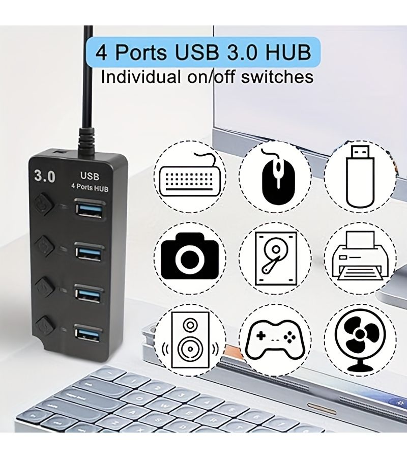 محطة توسعة USB مع 4 منافذ USB 3.0 لتقسيمها لأجهزة الكمبيوتر المحمولة والمكتبية - Image 3