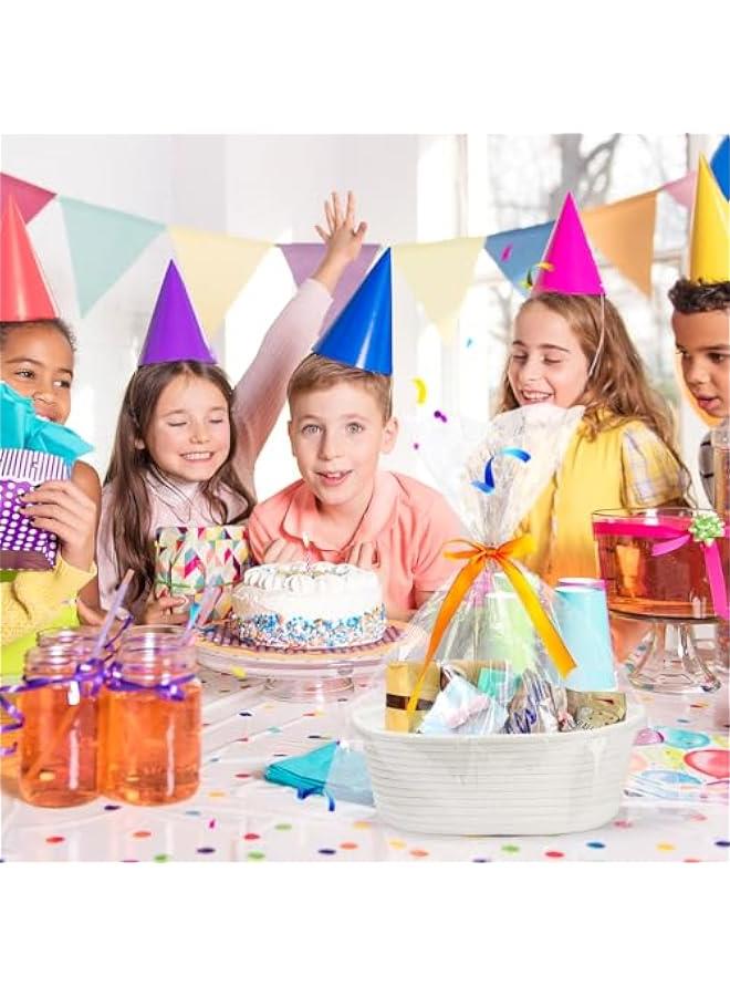 HOOKOR Small Woven Basket with Gift Bags and Ribbons, Empty Decorative Gift Chest Box, Cute Baby Gift Basket for Nursery, Cotton Rope Room Shelf Storage Basket with Handles (White) - Image 3