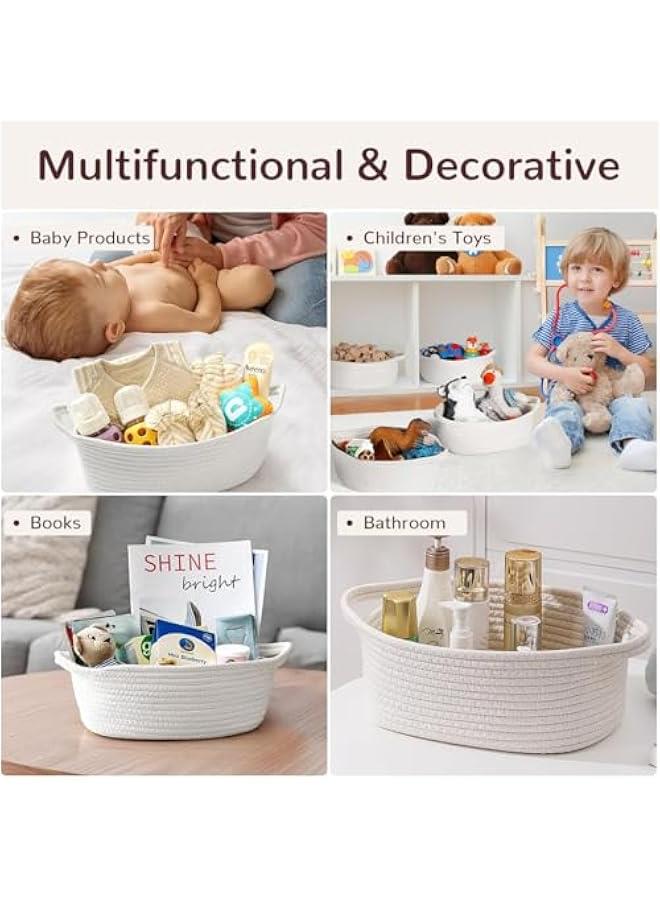 HOOKOR Small Woven Basket with Gift Bags and Ribbons, Empty Decorative Gift Chest Box, Cute Baby Gift Basket for Nursery, Cotton Rope Room Shelf Storage Basket with Handles (White) - Image 4