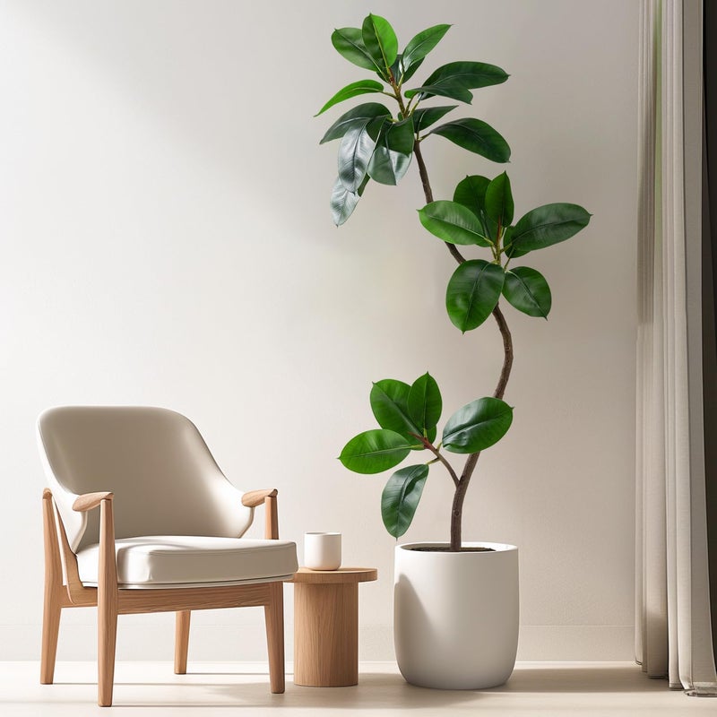 Bailikang 4.6ft Artificial Rubber Tree Faux Plants Indoor Faux Floor Artificial Trees Indoor,Fake Plant Fake Tropical Plants,Large Floor,Real Touch Rubber Tree for Home Decor - Image 5